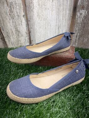 UGG Australia Indah Denim Canvas Espadrille Ballet Flats Ribbon Corset Women's 6